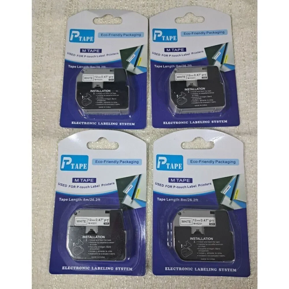 Tape for‎ P Touch Electronic Labelers M Tape Black on White 4 Packs